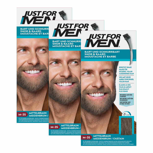 Just For Men - Pack 3 Colorations Barbe - Chatain Moyen Clair - Entretien de la barbe HOMME Just For Men
