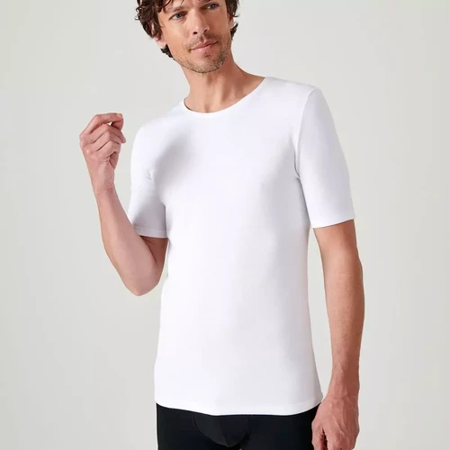 Damart - Tee-shirt manches courtes en mailles blanc - Promotions Mode HOMME
