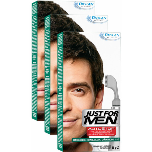Just For Men - Pack 3 Autostop Châtain Foncé - Coloration Cheveux Homme - Teinture et Coloration Cheveux pour Hommes