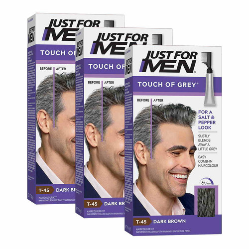 Just For Men - Colorations Cheveux Gris Châtain Foncé - Pack 3 - Coloration Cheveux/ Barbe HOMME Just For Men