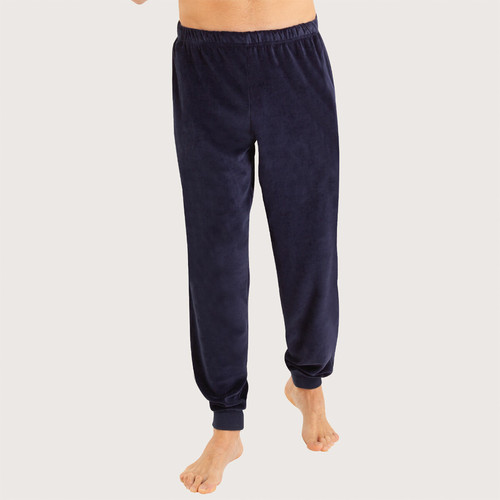 Pyjama long col rond homme Velours bleu en coton