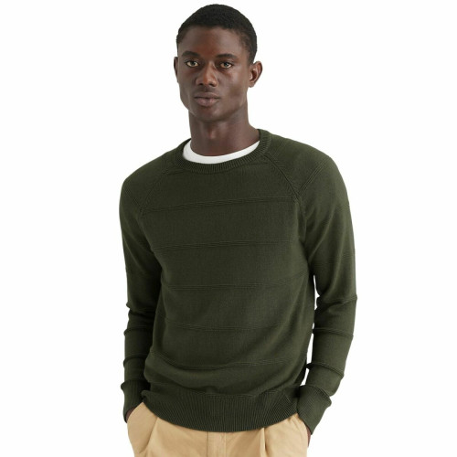 Dockers - Sweatshirt col rond vert olive - Promotions Mode HOMME