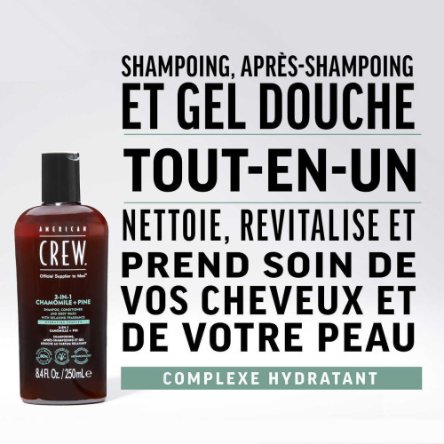 3-En-1 Camomille + Pin : Shampoing, Après-Shampoing, Gel Douche American Crew