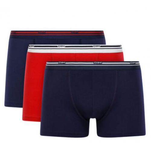 Dim - Pack de 3 boxers - ceinture siglée Rouge / Bleu - Sous vetement homme dim