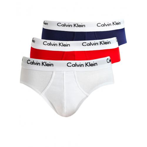 Calvin Klein Underwear - PACK 3 SLIPS FERMES BRIEF HOMME - Coton & Elasthanne Bleu / blanc / rouge - Calvin klein maroquinerie underwear