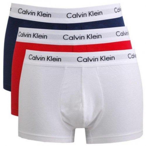 Calvin Klein Underwear - PACK 3 BOXERS COTON STRETCH - Ceinture Logotée Bleu / blanc / rouge - Cadeau mode homme