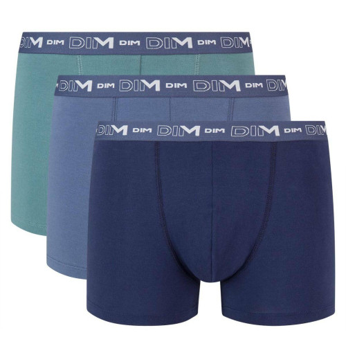 Dim - Pack de 3 Boxers Coton Stretch - Ceinture Siglée Bleu / Vert - Sous vetement homme dim