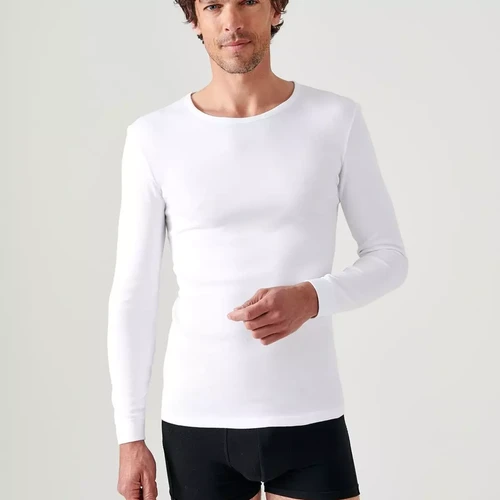 Damart - Tee-shirt manches longues col rond en mailles blanc - Damart Sous-vêtements Homme