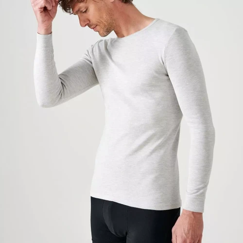 Damart - Tee-shirt manches longues col rond en mailles gris chiné - Boutique de Noël: idées cadeaux