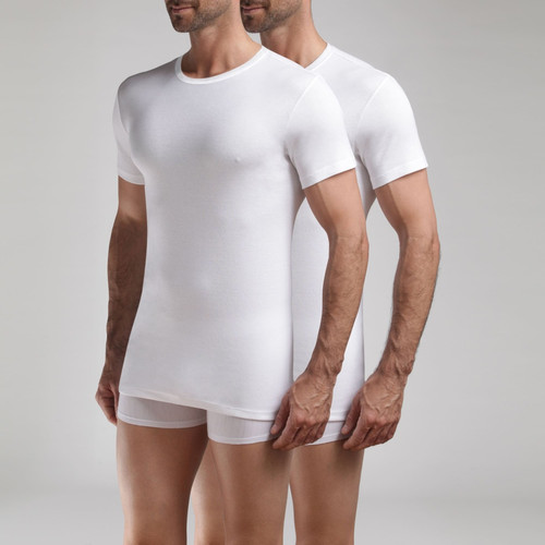 Pack de 2 t-shirts homme col rond blancs en coton