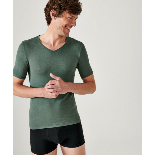 Damart - Tee-shirt Manches Courtes Vert Eucalyptus - Tee shirt homme col v
