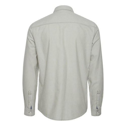 Chemise à Rayures - Blanc et Vert Loden en coton