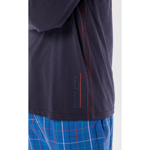 Pyjama Long homme en Coton Bleu Marine/ Bleu à carreaux