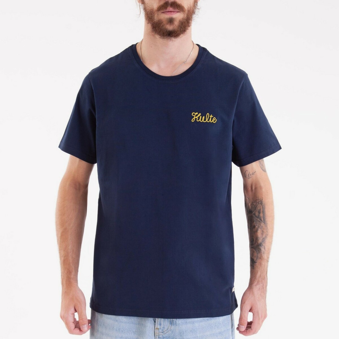 tee-shirt corpo script bleu marine en coton