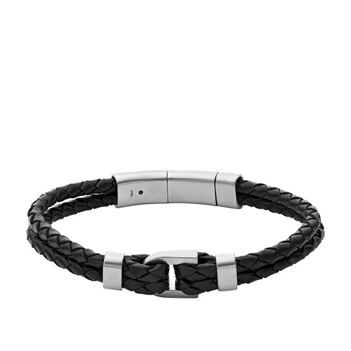 Fossil Bijoux - Bracelet Homme JF04202040 en cuir noir - Bijoux acier homme