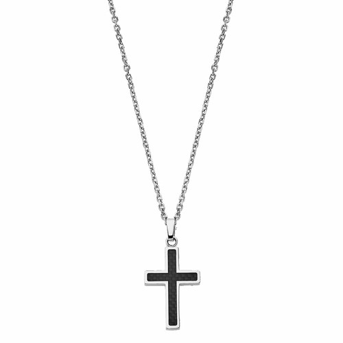Collier et pendentif Lotus Style  LS1983-1/1 - croix men in black Acier
