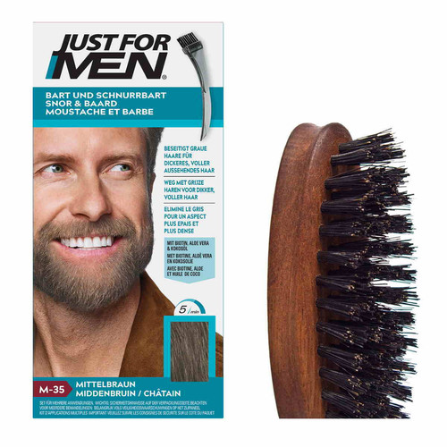 Just For Men - Pack Coloration Barbe Chatain Et Brosse A Barbe - Couleur Naturelle - Entretien de la barbe HOMME Just For Men