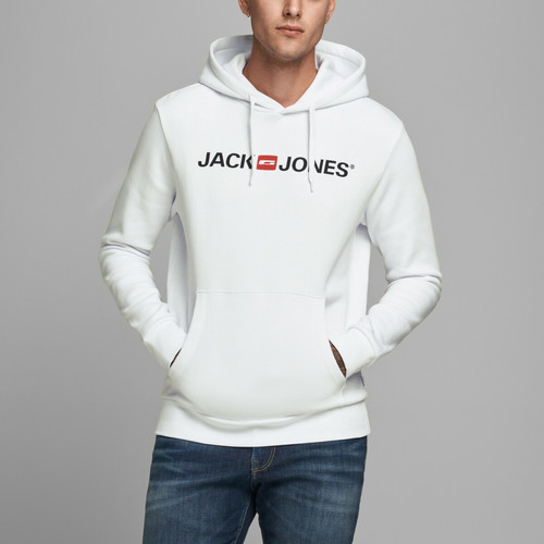 Jack & Jones - Sweat à capuche Regular Fit Manches longues Blanc Adam - Pull gilet sweatshirt homme
