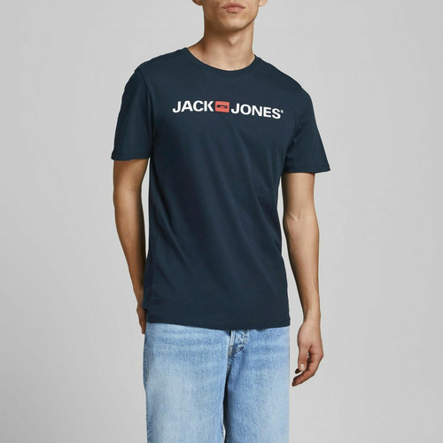 Jack & Jones - T-shirt Standard Fit Col rond Manches courtes Bleu Marine en coton Sam - Jack et jones