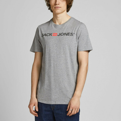 Jack & Jones - T-shirt Standard Fit Col rond Manches courtes Gris Clair en coton Gus - Vetements homme