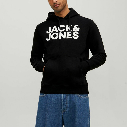 Jack & Jones - Sweat à capuche Standard Fit Manches longues Noir Andy - Pull gilet sweatshirt homme