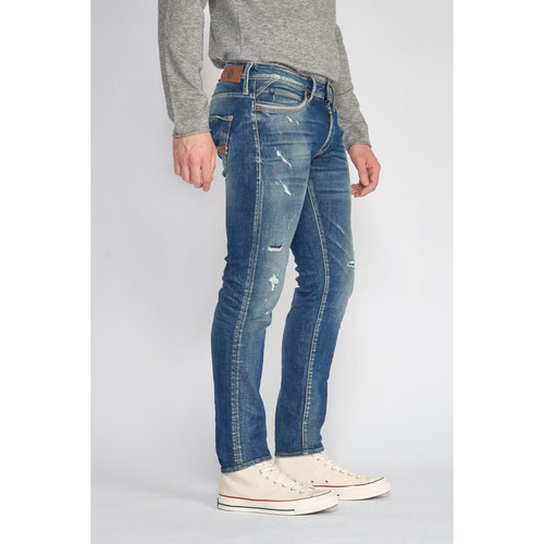 Jeans ajusté stretch 700/11, longueur 34 bleu en coton Leon Le Temps des Cerises