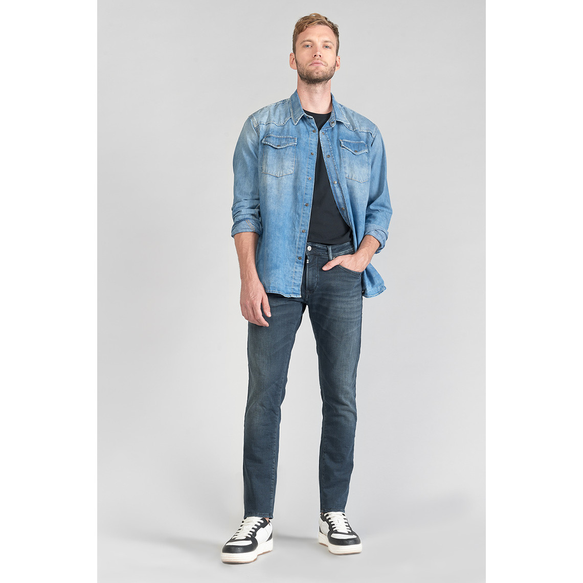 Jeans ajusté BLUE JOGG 700/11, longueur 34 bleu en coton Sean