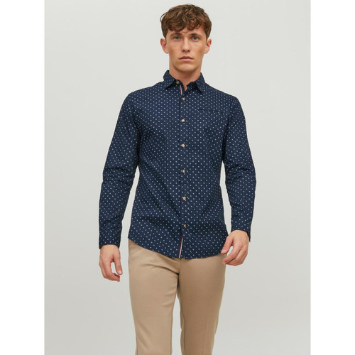 Chemise à boutons Slim Fit Col chemise Manches longues Bleu Marine en coton Ethan Jack & Jones