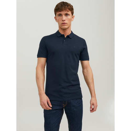 Jack & Jones - Polo Slim Fit Polo Manches courtes Bleu Marine en coton Scott - T shirt blanc homme