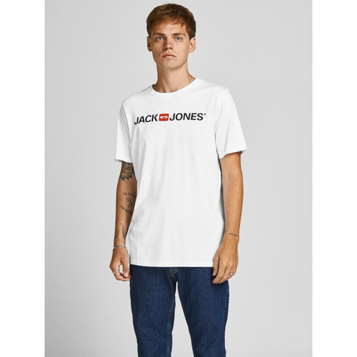 Jack & Jones - T-shirt Slim Fit Col rond Manches courtes Blanc en coton Noel - T shirt polo homme