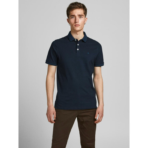Jack & Jones - Polo Slim Fit Polo Manches courtes Bleu Marine en coton Mark - T shirt blanc homme