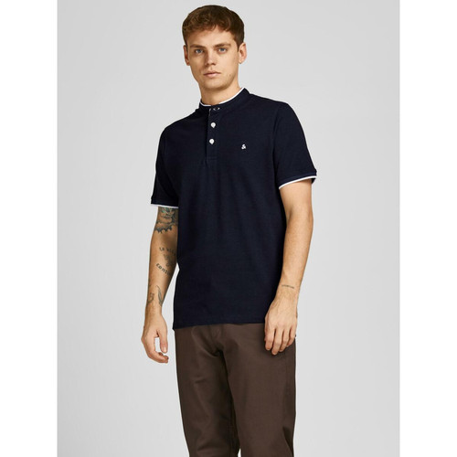 Jack & Jones - Polo Slim Fit Polo Manches courtes Bleu Marine en coton Rex - T shirt blanc homme