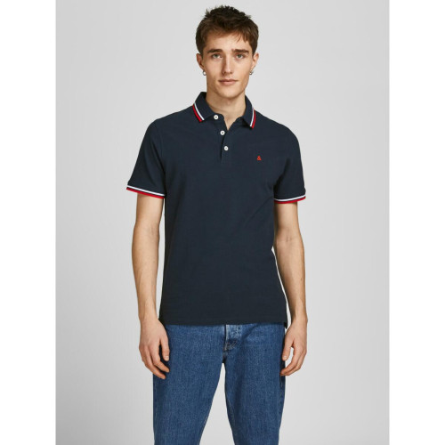 Jack & Jones - Polo Slim Fit Polo Manches courtes Bleu Marine en coton Gary - Tee shirt homme coton