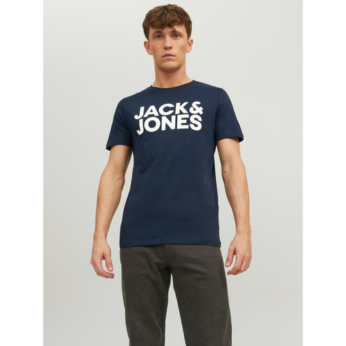 Jack & Jones - T-shirt Standard Fit Col rond Manches courtes Bleu Marine en coton Nico - Mode homme