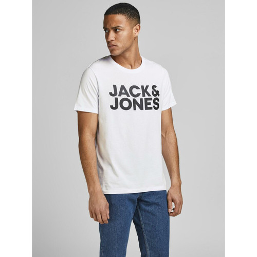 Jack & Jones - T-shirt Standard Fit Col rond Manches courtes Blanc en coton Jake - Vetements homme
