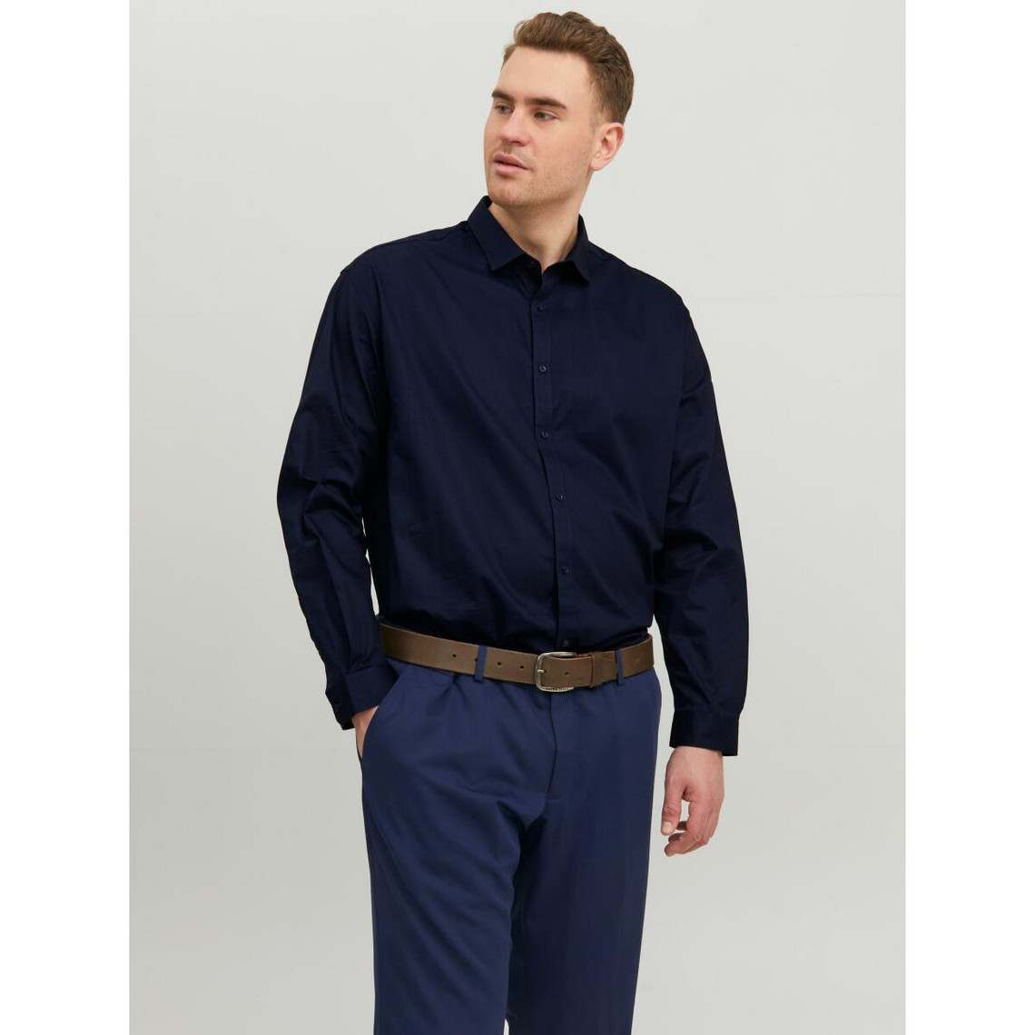 Chemise habillée Loose Fit Col chemise Manches longues Bleu Marine en coton