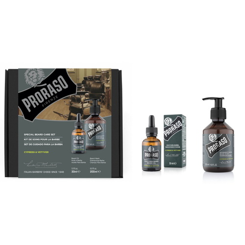 Proraso - Coffret Duo Proraso Huile + Shampooing Cyprès Vétiver - Soin rasage homme