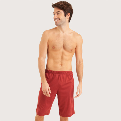 Pyjama court col V homme Mercerisé Rouge Manches courtes en coton