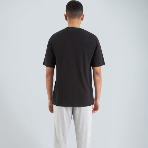 Pyjama long homme Homewear Noir Manches courtes en coton