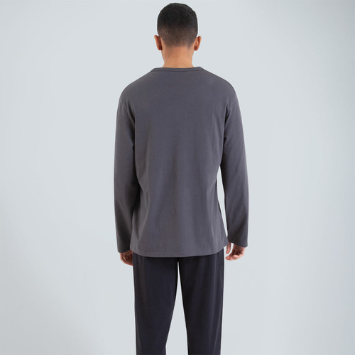 Pyjama long col V homme Nightwear Bleu Manches longues en coton