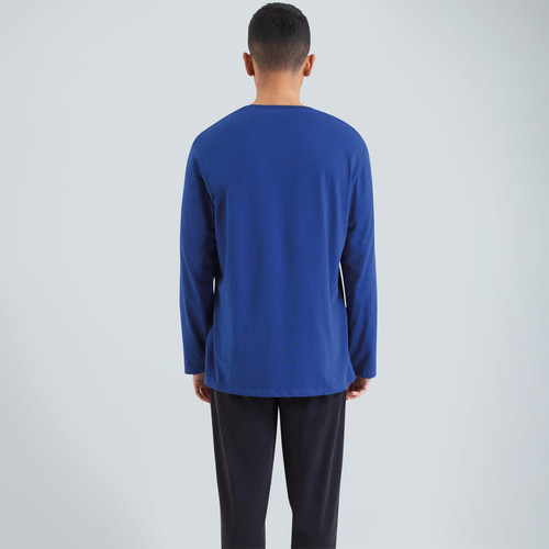 Pyjama long col rond homme Nightwear bleu en coton