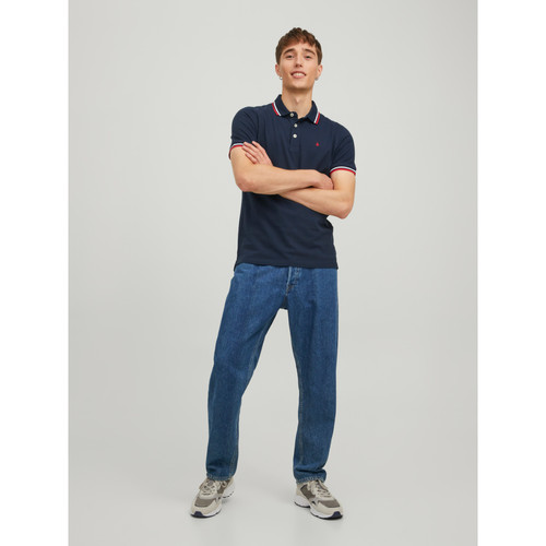 Jack & Jones - Polo Slim Fit Polo Manches courtes Bleu Marine en coton Flynn - T shirt polo homme