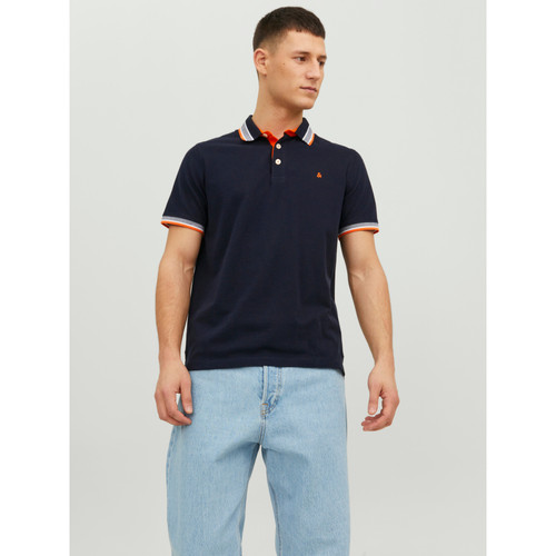 Jack & Jones - Polo Slim Fit Polo Manches courtes Bleu Marine en coton Drew - Vetements homme