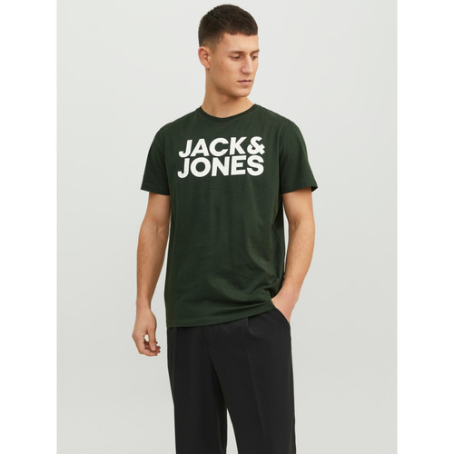 Jack & Jones - T-shirt Standard Fit Col rond Manches courtes Vert foncé en coton Dylan - Vetements homme