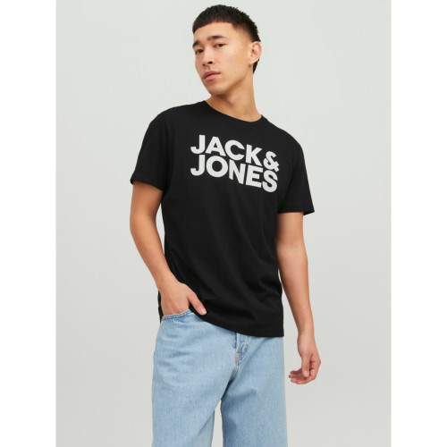 Jack & Jones - T-shirt Standard Fit Col rond Manches courtes Noir en coton Joel - Mode homme