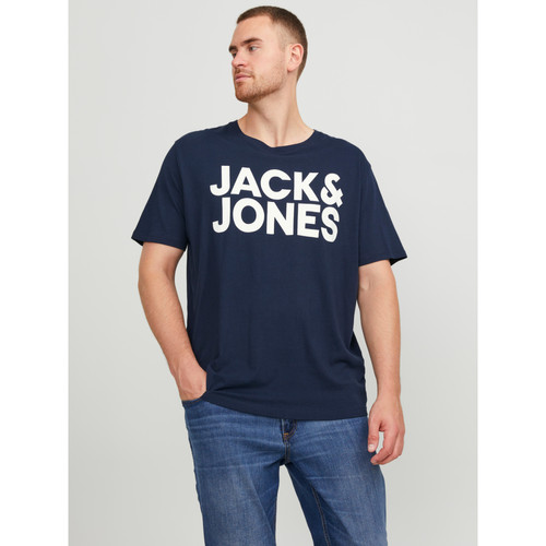 Jack & Jones - T-shirt Regular Fit Col rond Manches courtes Bleu Marine en coton Ilan - Vetements homme