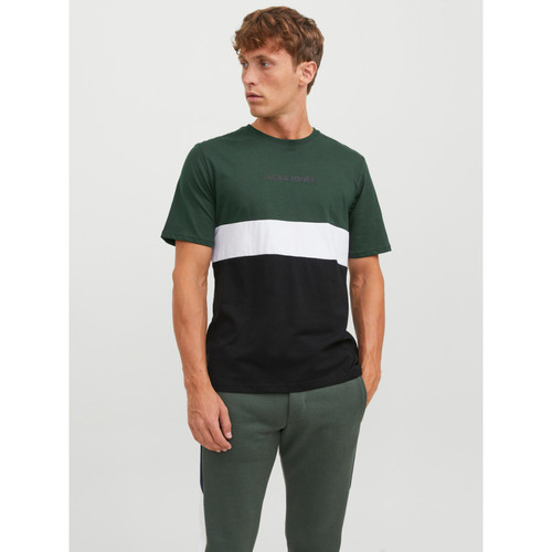 Jack & Jones - T-shirt Standard Fit Col rond Manches courtes Vert foncé en coton Chase - Mode homme