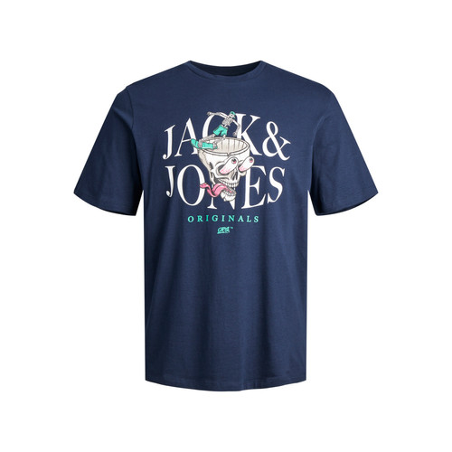 Jack & Jones - T-shirt Standard Fit Col ras du cou Manches courtes Bleu Marine en coton Wynn - Vetements homme