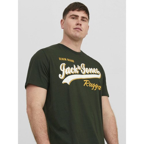 Jack & Jones - T-shirt Regular Fit Col rond Manches courtes Vert foncé en coton Shane - Mode homme