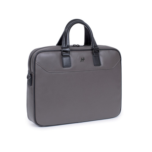 Porte-documents 13'' & A4 Cuir TOGETHER Taupe/Noir Caleb Daniel Hechter Maroquinerie